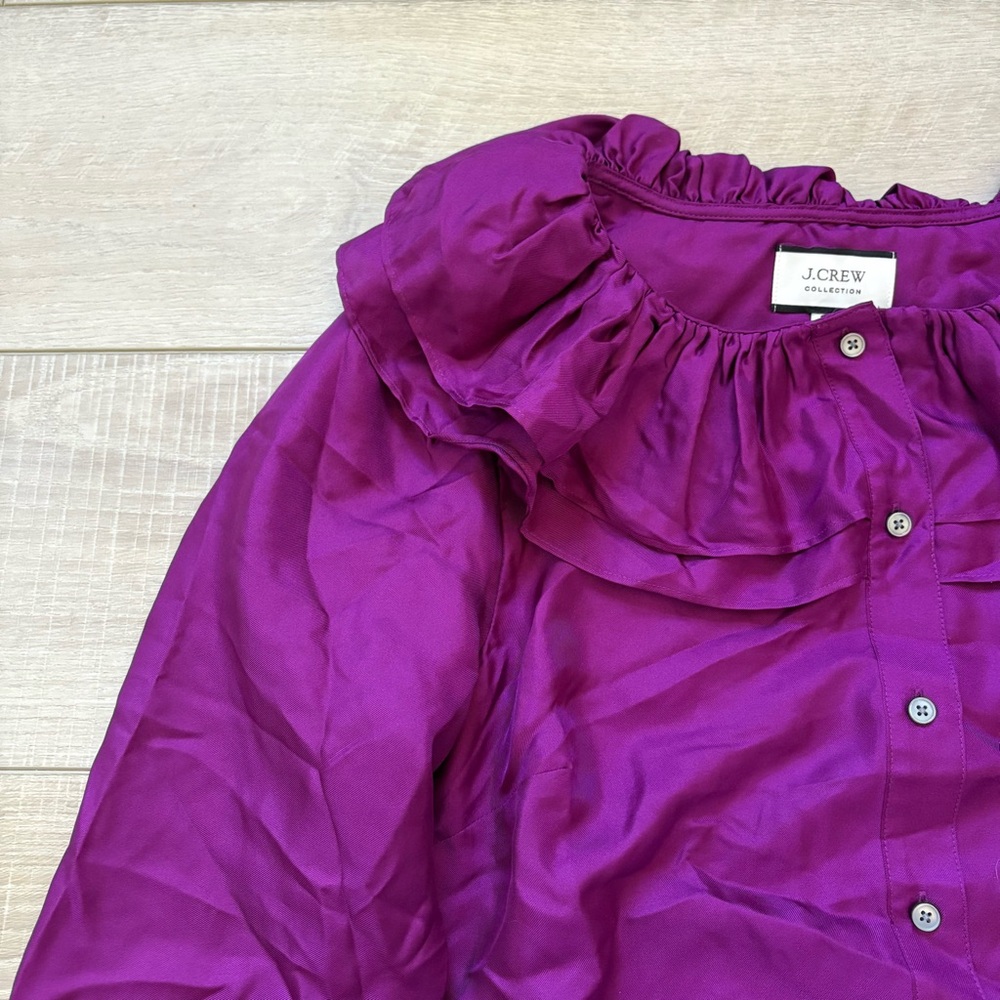 J. Crew Collection Silk Purple Blouse with Ruffle Neckline - Picture 5 of 12